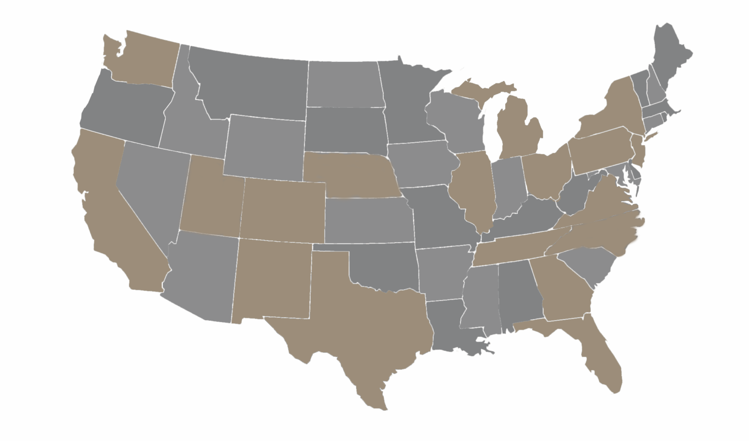 Blank USA map with some states highlighted